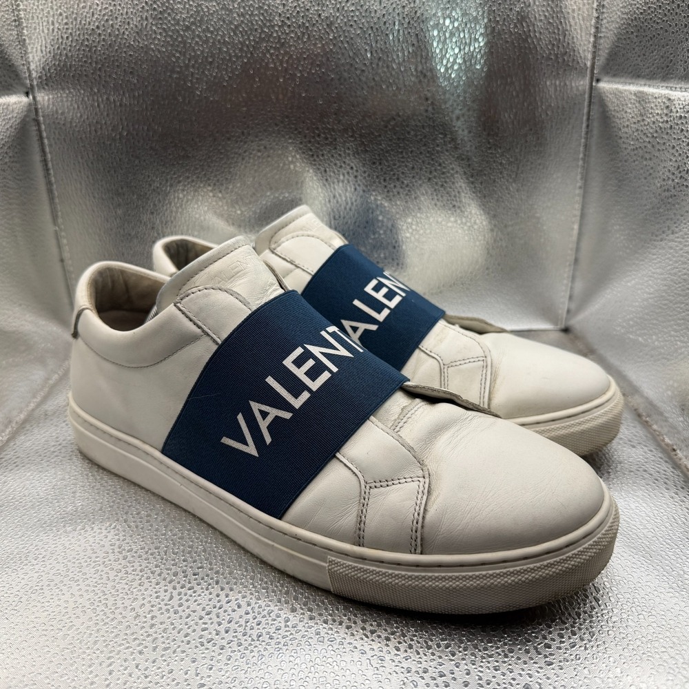 Size 11 Valentino by Mario Valentino Zeus White Blue Mens Slip-On Sneaker Shoes‎